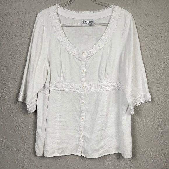 Alexandra Barlett White 100% Linen Shirt Size 2X